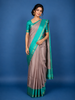 Grey Striped Woven Pure Kanchipuram Silk Saree