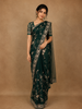 Bottle Green Floral Embroidered Net Saree