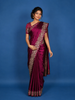 Wine Floral Embroidery Bridal Banarasi Silk Saree