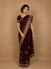 Dark Red Floral Designed Georgette Fancy Saree