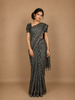 Black Floral Designed Semi Tussar Silk Saree