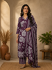 Purple Floral Printed Cotton Salwar Suit With Dupatta