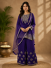 Royal Blue Palazzo Suit Adorned with Floral Embroidery, With Dupatta and 3/4 Sleeve