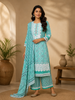 Aqua Green Floral Designed Cotton Palazzo Salwar Suit