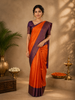Orange Floral Woven Pure Kanchipuram Silk Saree With Contrast Border