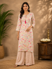 Off White Straight Cut Salwar Suit Adorned with Floral Prints and Beads