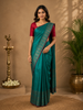 Teal Blue Solid Designed Silk Saree