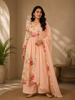 Peach Floral Printed Cotton Anarkali Salwar Suit Set