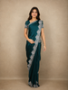 Bottle Green Leaf Designed Satin Saree
