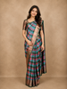 Sky Blue Checked Woven Pure Kanchipuram Silk Saree