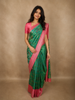 Emerald Parrot Green Floral Zari Woven Design Pure Kanchipuram Silk Saree with Contrast Floral Zari Border