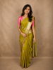 Antique Mustard Olive Floral Butta Zari Woven Design Pure Kanchipuram Silk Saree with Pink Zari Border