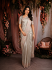 Silver Grey Floral Jacquard Woven Pure Tissue Silk Saree with Pastel Designer Border
