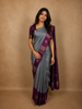 Steel Silver Grey Butta Zari Woven Design Pure Kanchipuram Silk Saree with Contrast Traditional Zari Border