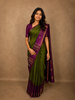 Olive Moss Green Butta Zari Woven Design Pure Kanchipuram Silk Saree with Contrast  Traditional Zari Border