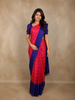 Rani Pink and Orange Checked Woven Kanchipuram Silk Saree with Royal Blue Zari Border