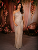 Soft Champagne Beige Floral Sequins Embroidered Design Net Designer Saree with Designer Border