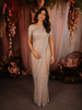Soft Champagne Beige Floral Thread Embroidered Design Net Designer Saree with Designer Border