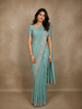 Aqua Green Sequins and Thread Embroidered Satin Saree with Designer Border
