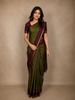 Olive Green Butta Woven Kanchipuram Silk Saree with Maroon Zari Border