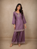 Dusty Mauve Purple Floral Beads Embroidered Design Organza Palazzo Suit