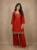 Rust Orange Silver Beads Embroidered Design Organza Palazzo Suit
