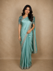 Aqua Green Satin Saree with Designer Border
