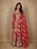 Coral Pink Sequins Embroidered Design Tissue Organza Palazzo Suit with Dupatta
