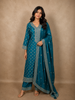 Elegant Deep Teal Blue Sequins Embroidered Design Semi Silk Salwar Suit with Designer Dupatta