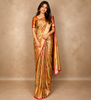 Multicolor Geometric Woven Design Pure Kanchipuram Silk Saree with Contrast Pink Border