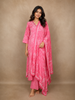 Pink Leaf printed Design Cotton Anarkali Salwar Suit with Printed Dupatta