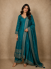 Rich Peacock Teal Blue Sequins Embroidered Design Semi Silk Anarkali Salwar Suit with Designer Dupatta