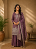 Plum Purple Dots Designed Banarasi Silk Palazzo Salwar Suit