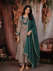 Beige Floral Embroidered Design Cotton Anarkali Salwar Suit with Printed Dupatta