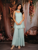 Aqua Blue Floral Sequins Embroidered Georgette Sharara Set