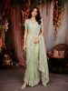 Pista Green Floral Sequins Embroidered Organza Saree