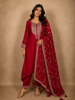 Radiant Vermilion Red Sequins Embroidered Design Semi Silk Salwar Suit with Designer Dupatta