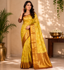 Olive Green Pure Kanchipuram Bridal Silk Saree with Floral Motif & Zari Border