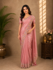 Light Pink Solid Design Satin Saree With Floral Scalloped Border