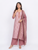 Pink Straight Cut Salwar Suit Enhanced with Floral Prints and Thread work along with Dupatta