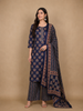 Dark Blue Floral Designed Cotton Salwar Suit
