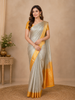Blue Grey Pure Kanchipuram Bridal Silk Saree with Zari Brocade on the body and Contrast Zari Border