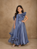 Blue Grey Satin Ruffle Lehenga Embellished with Stonework Paired with Dupatta