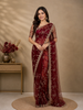 Maroon Floral Embroidered Net Saree With Matching Blouse