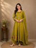 Mustard Olive Green Floral Embroidery Georgette Salwar Suit