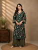 Dark Green Floral Designed Cotton Salwar Suit