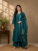 Peacock Blue Beads Embroidered Silk Salwar Suit