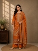 Orange Floral Designed Semi Silk Salwar Suit