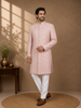 Dusty Pink Floral Embroidered Polyester Sherwani Suit
