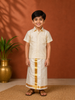 Ivory Silk Single Layer Dhoti with Matching Half Sleeve Shirt